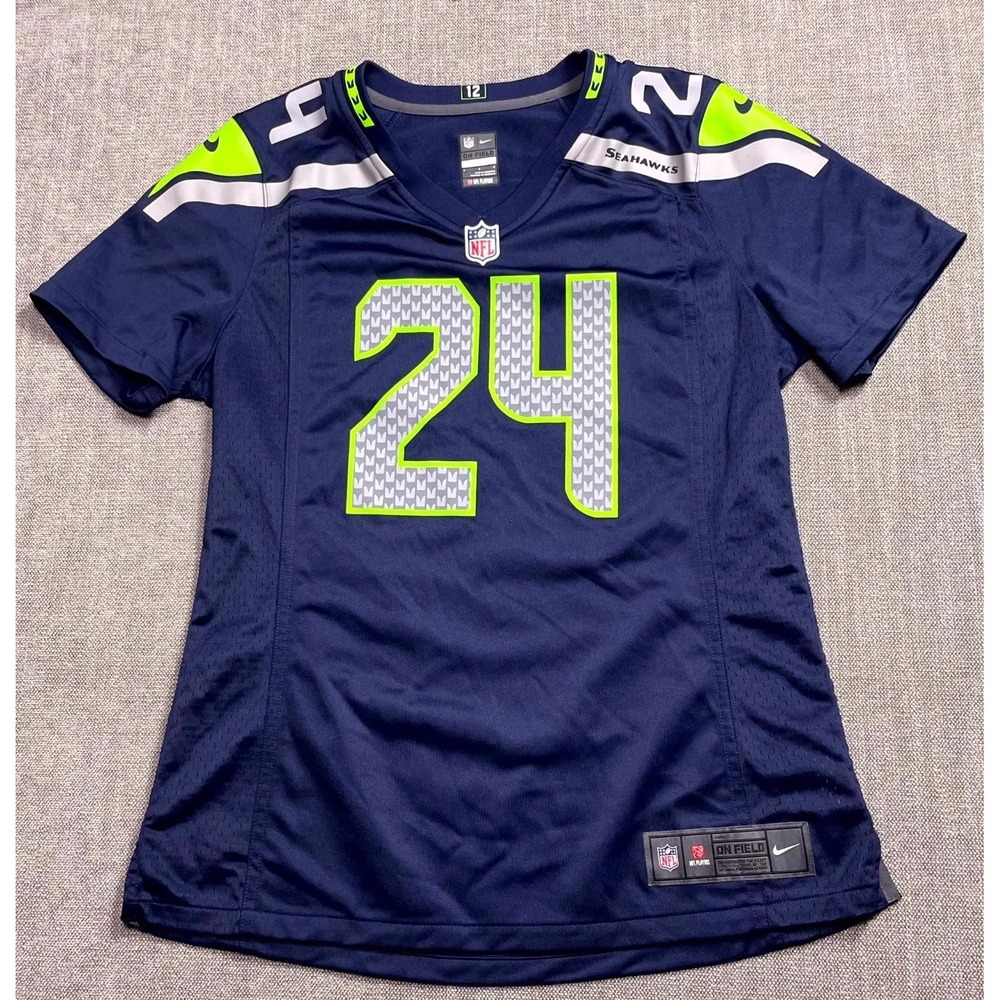 Seattle Seahawks Jersey Womens Large Blue Marshawn Lynch #24 Nike Football NFL